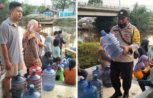 Polres OKI Salurkan Kebutuhan Air Bersih di Dermaga Desa Kertamukti