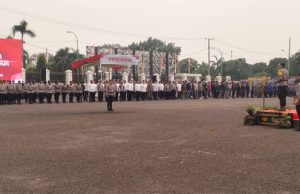 Kapolres OKI Pimpin Apel Sispam Kota Operasi Mantap Praja Musi 2024 dan Peragaan Simulasi Sispamkota