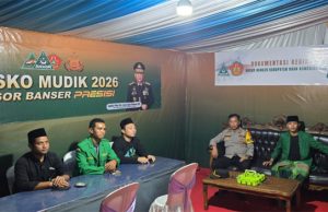 Polres OKI Bersama GP Ansor Dirikan Posko Mudik 2026 Ansor Banser Presisi di Desa Tugu Mulyo